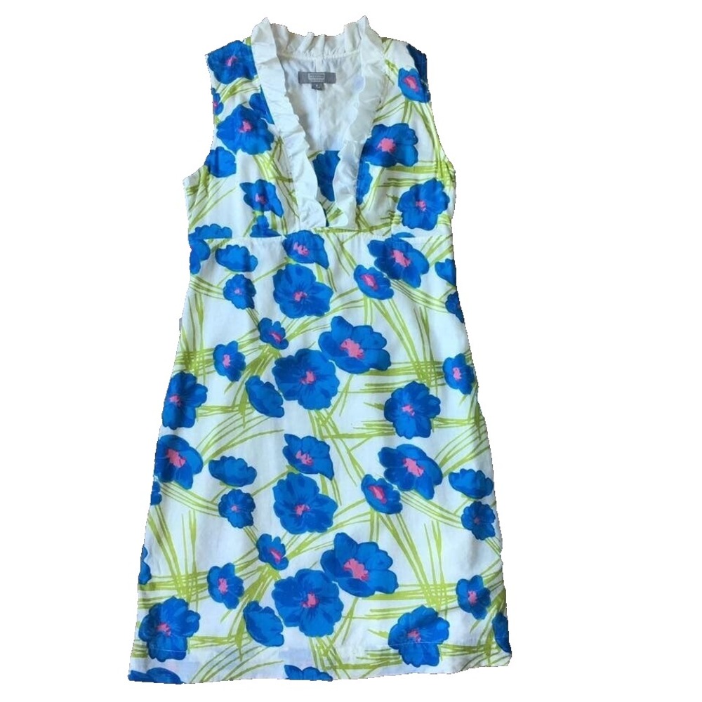Vtg Floral Dress Women 6 S Merona Mod Retro Ruffled Sheath Coastal Preppy Poppy